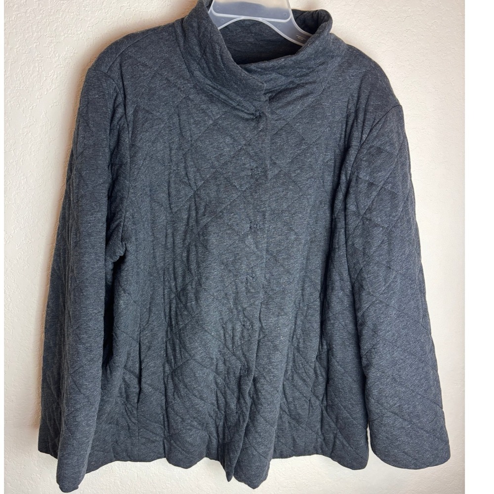 Eileen Fisher Quilted Snap Front Funnel Neck Jacket Top Gray 1X Womens